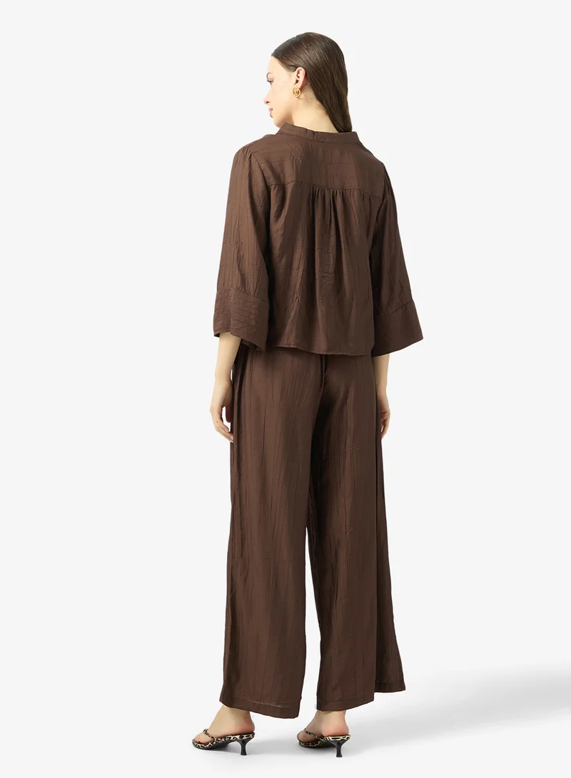 جينجر Button Up Top & Straight Fit Pant Coord Set